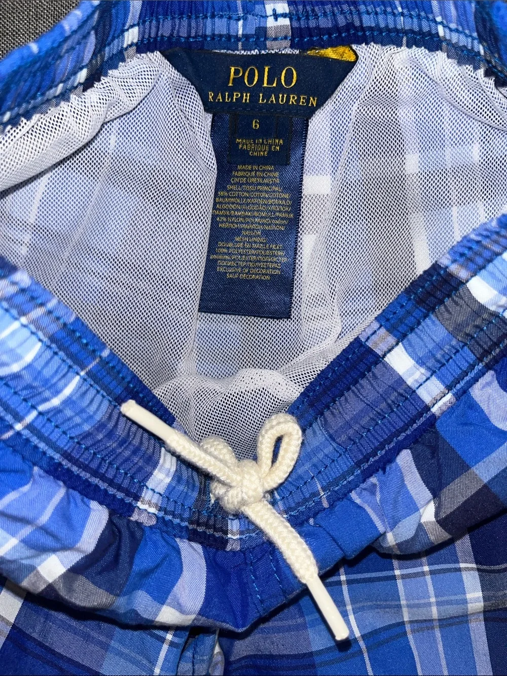 NWT Boys Polo Ralph Lauren Blue Plaid Swimsuit with pockets size 6